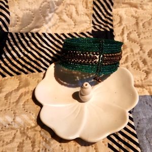 Green brown bronze beaded cuff